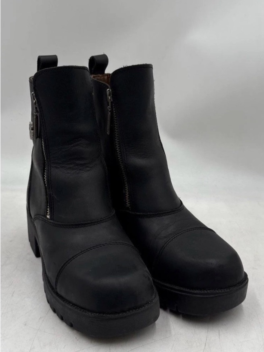 Harley-Davidson Black Leather Chunky Heel Ankle Boots